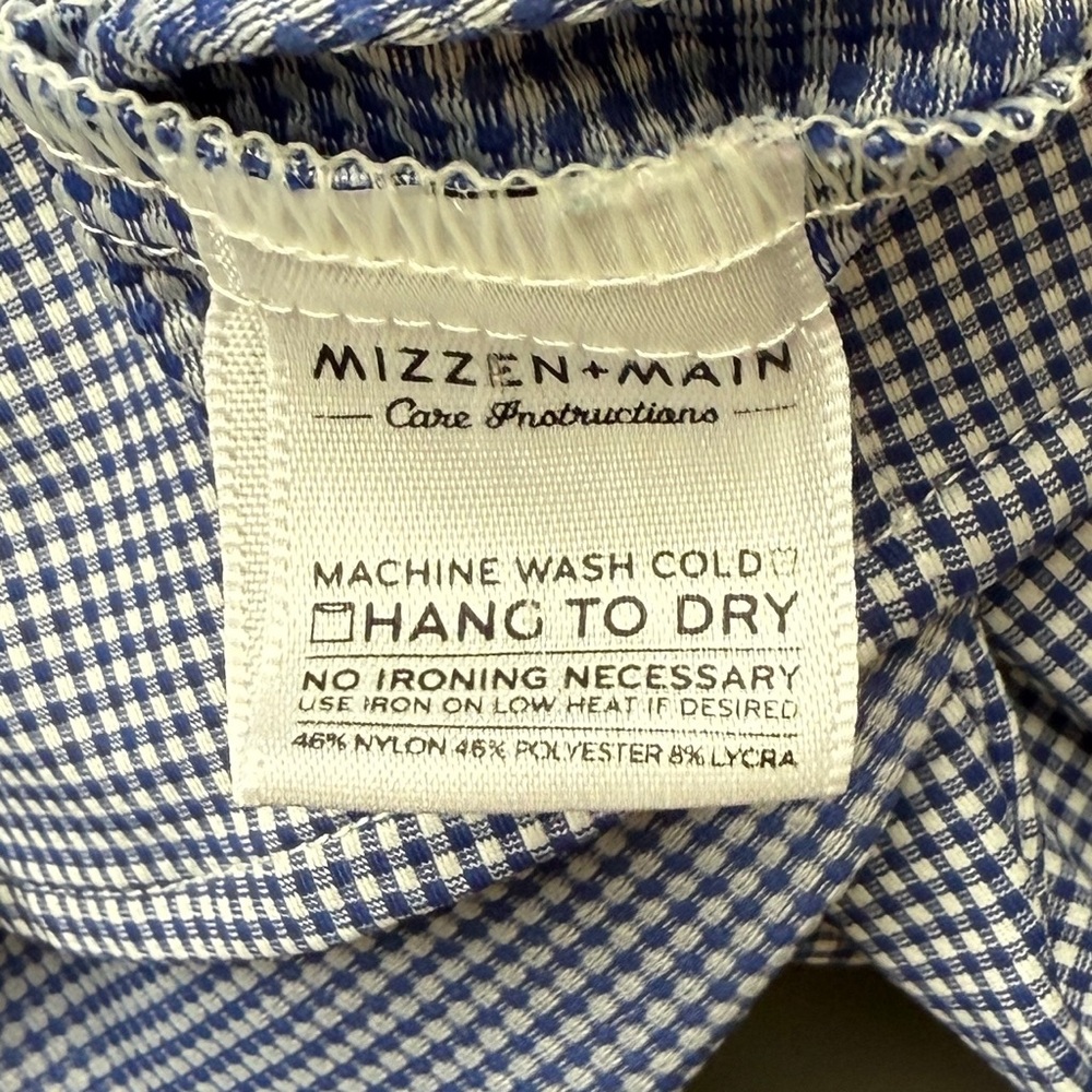MIZZEN + MAIN White/Blue Gingham Check Trim Fit Sz L Button Front Shirt - Picture 8 of 8